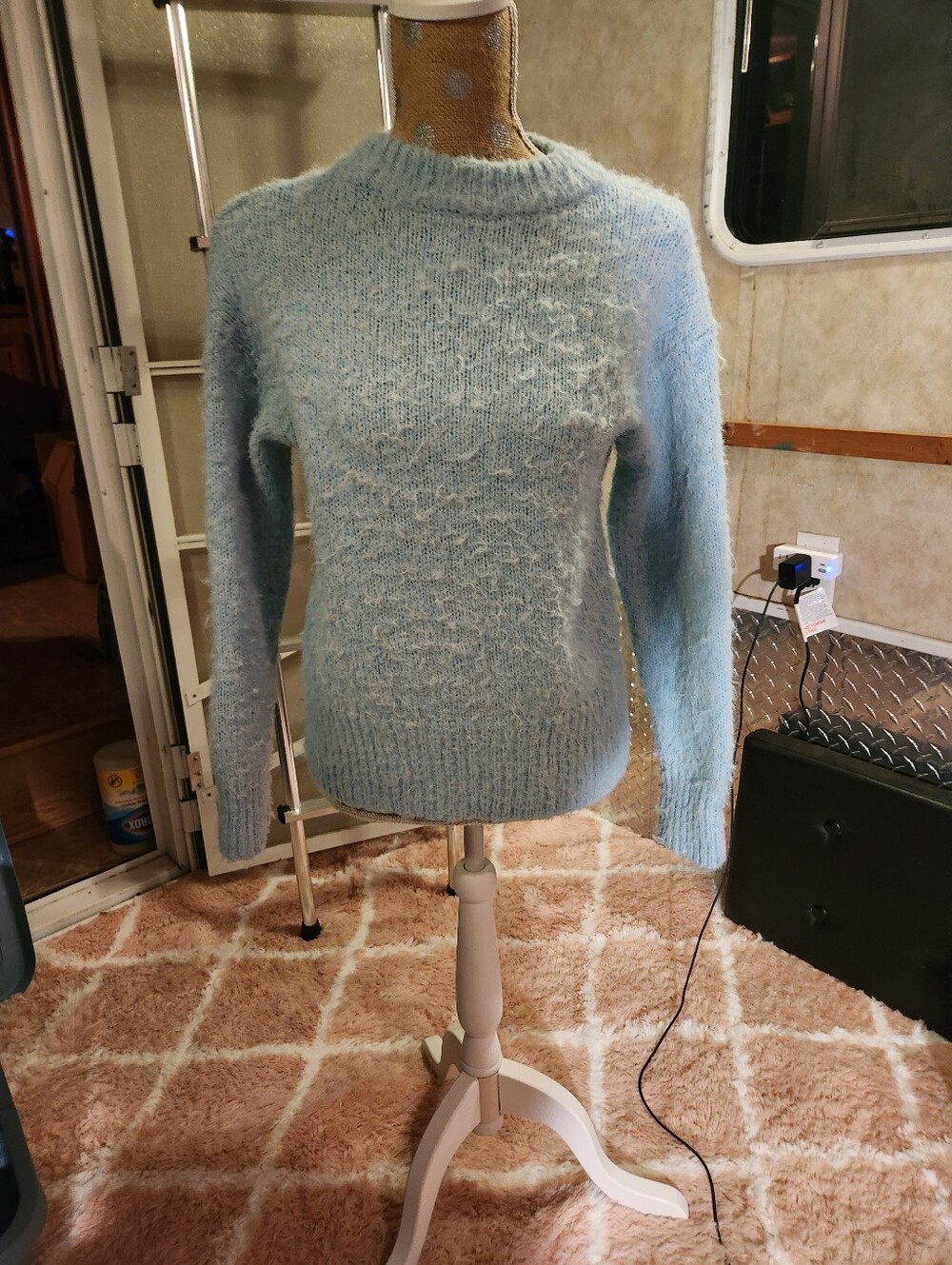 Light Blue Women's Fuzzy Knit Sweater
